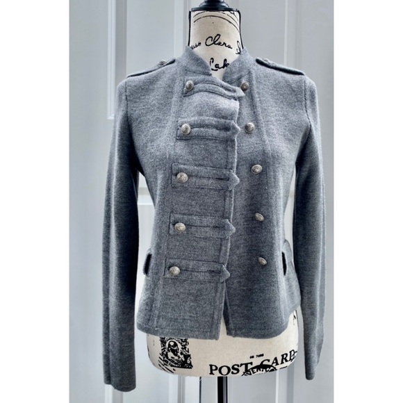 NWOT Loft Gray Merino Wool Military Sweater - Picture 2 of 5